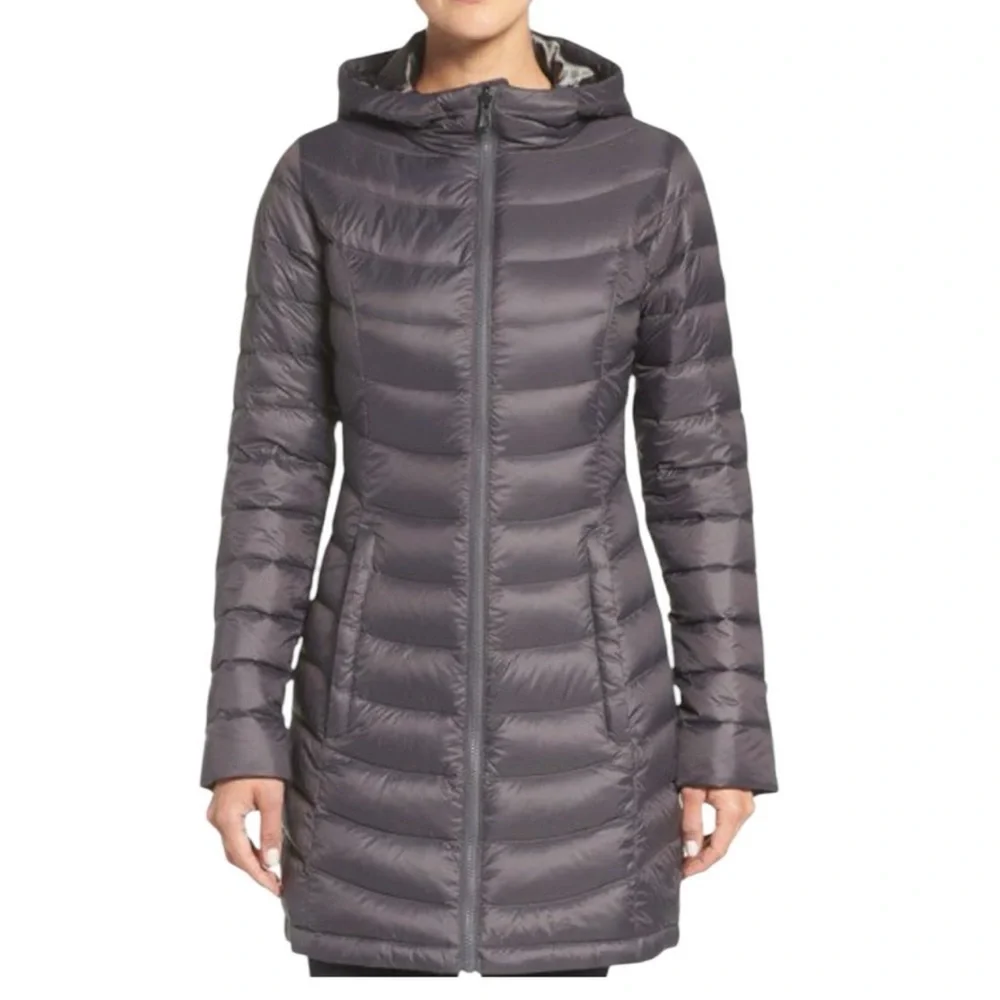 The North Face Jenae 550 Goose Down Hooded Puffer Charcoal Gray Parka Coat XL - Picture 1 of 6
